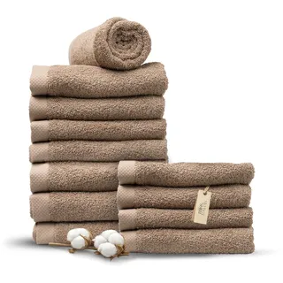 MissTowels® Handtuch Set 12-teilig – 100% Baumwolle aus Portugal, Kastanienbraun, 50x100 cm – Weich & Saugfähig – Hotelqualität – Oeko-TEX Zertifiziert – 8+4 Gratis
