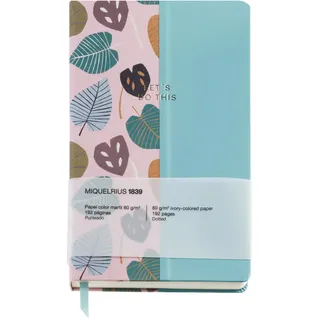 Miquelrius Notizbuch, starr, 134 x 215 mm, 96 Blatt, gepunktet, 80 g/m2, hochwertige Textur, attraktives Design, Lesezeichenband, Herbstblätter, Rosa-Blau
