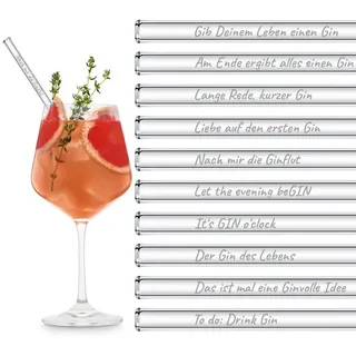 HALM Glasstrohhalme Gin Sprüche Edition XL Party-Pack 20 Stück 20cm lang mit gravierten Gin-Sprüchen in Deutsch Strohhalm Trinkhalm Glasstrohalm Gin-Tonic Geschenk
