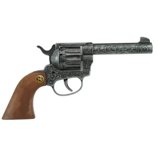 IDEAL Schrödel J.G. 2038671 Magnum antik Spielzeugpistole oder Cowboy-Revolver aus Zink und Kunststoff für Zündplättchen-Munition, 12 Schuss, 22 cm, grau / silber (203 8671)