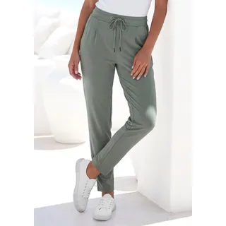 Schlupfhose LASCANA "in bequemer Passform und bügelfreiem Material", Damen, Gr. 38, N-Gr, grün (jade), Jersey, Obermaterial: 95% Polyester, 5% Elasthan, unifarben, figurumspielend knöchellang, Hosen Schlupfhose, aus glatter Jerseyqualität, leichte Sommerhose mit Taschen, bügelfrei, Topseller