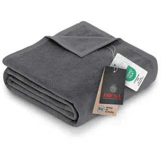 Ibena Porto XXL Decke 220x240 cm – Baumwollmischung weich, warm & waschbar, Tagesdecke grau einfarbig