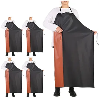 GNJCV Chemikalienbeständige PVC-Schürze, schwarz, Übergröße, Unisex, wasserdicht, Vinyl-Schürzen zum Geschirrspülen, Hundepflege, Gartenarbeit, Fischreinigung (5 Stück), schwarze Schürze, 5 Stück,
