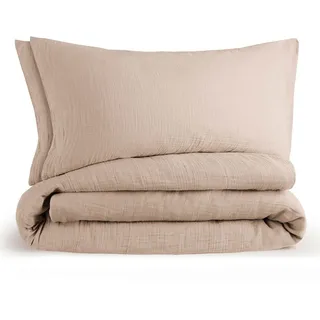 Blumtal Musselin Bettwäsche Taupe 135 x 200 cm + 40 x 80 cm