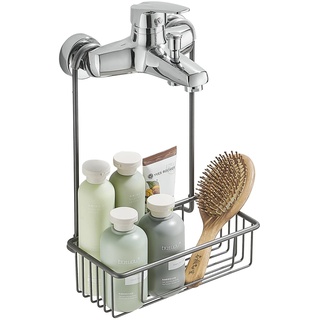 Wopeite Duschablage zum Hängen, Duschablage ohne Bohren, Duschregal Duschkorb aus Edelstahl, Shampoo Halterung für Dusche Aufhängen an der Mischbatterie, 25 x 13 x 35 cm, Grau