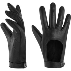 Harssidanzar Damen autofahrer Handschuhe,Touchscreen ungefüttert dünne Lederhandschuhe aus Schaffell KL021EU, Schwarz,Größe S