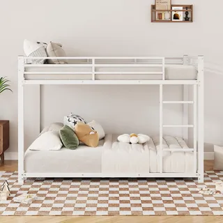 FAVSH Etagenbett 140x200 cm, stabiles Metallbett mit Leiter und Sicherheitsgeländer, Hochbett für 2 Kinder mit Lattenrost, Stockbett für Erwachsene und Jugendliche, Platzsparendes Bettgestell, Weiß