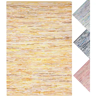 MY-RUG Handgewebter Flickenteppich aus Baumwolle - Boho Teppich, 160 x 230 | Nachhaltiger Fleckerlteppich aus recyceltem Stoff, strapazierfähiger Kinderteppich, weicher Wendeteppich in Gelb Gold