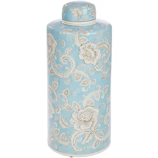 Gilde Deckelvase Fayencen H.44 cm blau