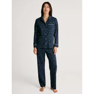 CALIDA Pyjama »Sweet Dreams« 2 tlg. Reverskragen, Knopfleiste, Pure Cotton, Interlock-Qualität, weich, blau