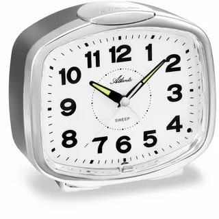 Atlanta Lauter Glockenwecker mit Nachtlicht dauerhafte Beleuchtung Lichtsensor Quarzwecker ohne Ticken - 2155/19 Silber/Grau