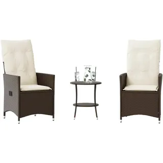 Stabli 3-tlg. Bistro-Set mit Kissen Braun Poly Rattan Balkonmöbel Set Gartenlounge - Braun