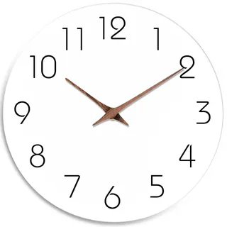 Mosewa Wanduhr, 35,6 cm, geräuschlos, Nicht tickend, batteriebetrieben, einfache minimalistische Holzuhr, dekorativ für Küche, Zuhause, Schlafzimmer, Wohnzimmer, Büro (35,6 cm, Weiß)