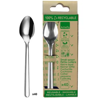 Amefa LEAVES | Kaffeelöffel Set 40-teilig | 100% recyclebar | Besteck Set für Firmen-, Schul- und Sportfeste, Partybesteck | 18/0 Edelstahl poliert, wiederverwendbar | spülmaschinenfest
