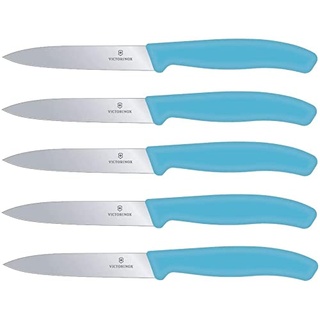 Victorinox 5-tlg Gemüsemesser Set Swiss Classic Limited Edition Karibikblau – 10 cm ohne Wellenschliff – Tomatenmesser