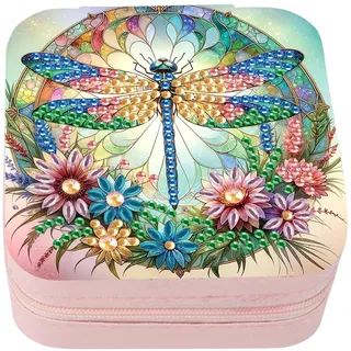 DCIDBEI Diamant Painting Erwachsene Schmuckkästchen Reise Klein Schmuckschatulle für Damen Mini Schmuckbox Reise Schmuckaufbewahrung Schmuck Etui Jewelry Organizer für Ohrringe Halsketten Libelle