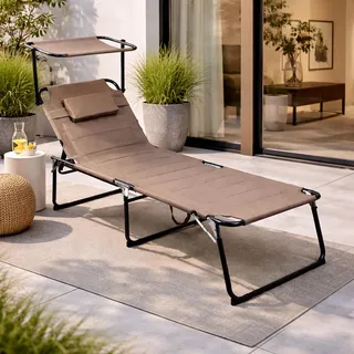 XXL Aluminium Gartenliege Sonnenliege Liege taupe mit Dach L200xB70cm - Taupe