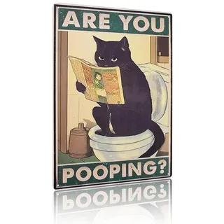 GOLRISEN Wanddeko Badezimmer Wanddekoration Bild Badezimmer Deko Toiletten Bilder Deko WC Wandbild Lustige Schwarze Katze Schild Blechschilder Bad Schwarz Poster wanddeko (“Are you pooping?”,30*20cm)