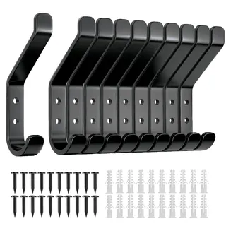 susswiff 10-Stück Garderobenhaken, Kleiderhaken zum Schrauben, Haken für Akustikpaneele, Schlafzimmer, Wohnzimmer, Badezimmer, Wandhaken für Garderobe, Jacken, Hut, Metall, Schwarz 10CM