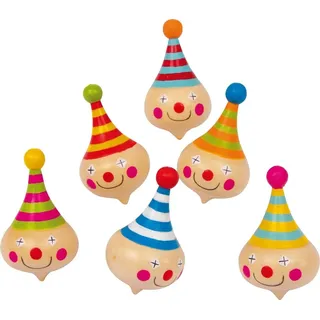 small foot Kreisel Clown im 6er Set, aus Massivholz mit farbenfrohem Clownsgesicht, Motorikspielzeug, 6138 Toys, 5 x 3,5 x 3,5 cm