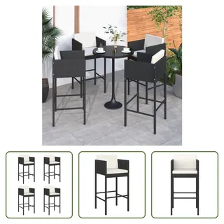 The Living Store Barhocker 4 Stk. mit Kissen Schwarz Poly Rattan - Schwarz