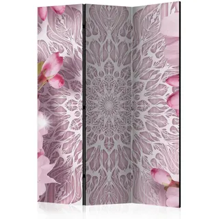 artgeist Paravent , Weiß, Pink , Holz, Textil , Kiefer , massiv , Mandala , 135x172x3 cm , Motiv auf Vorder- und Rückseite , Wohnzimmer, Raumteiler, Paravents