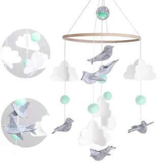 Mobile Baby Windspiele, Hölz mit Filzbällen, Mobile Babybett Bettglocke Anhänger für Jungen Mädchen, Hängende Bettglocke aus Filz für Neugeborenen Kinderzimmer Babyzimmer Deko