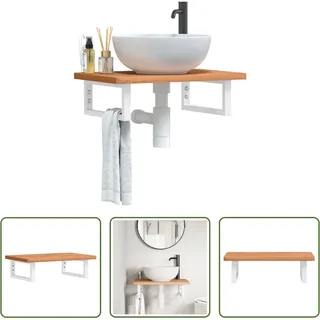 The Living Store Waschbeckenregal Wandmontage Stahl und Massivholz Buche - Braun