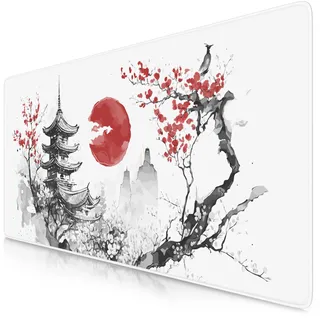 TITANWOLF - XXL Speed Gaming Mauspad 900 x 400mm - XXL Mousepad - Tischunterlage Large Size - verbessert Präzision und Geschwindigkeit - Japan Ink Painting Red