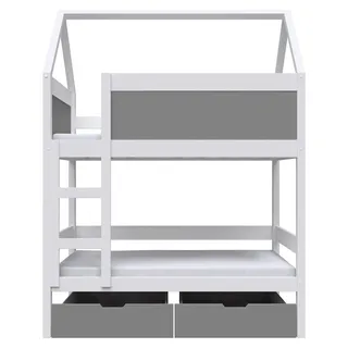 Masseno Etagenbett TAMI 80x160 cm mit Schublade, Rausfallschutz, Kinderbett mit Leiter für Mädchen und Jungs, Stockbett, Weiß - Weiß