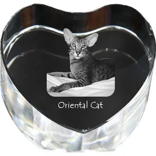 Orientalische Katze - Kristalluhr mit Katzenbild, Herzregal-Uhr, personalisierte Standuhr von Art-Dog.
