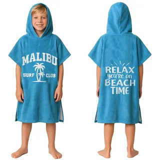 CalmyBEACH Badeponcho Kinder Poncho Handtuch - Mädchen Jungen Surf Frottee Bademantel Badetuch Baumwolle Strandponcho Surfponcho Kapuzenhandtuch 1-3 Jahre Malibu Blau