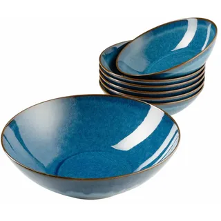 Mäser Salatset , Blau , Keramik , 7-teilig , rund , 35.5x36.5x31.5 cm , lebensmittelecht, schadstofffrei , Geschirr, Schalen & Schüsseln, Salatschüsseln