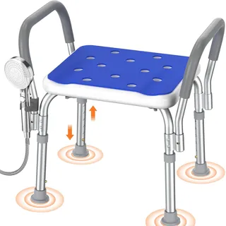 Luckfaith LC12 Duschstuhl mit Rückenlehne – 6-Fach höhenverstellbar (55–68 cm), Rutschfester Badesitz mit gepolsterter Rückenstütze, Leichter Duschhocker für Senioren, Behinderte & Schwangere, Blau