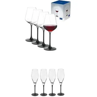 Villeroy & Boch Bundle of Manufacture Rock, Rotweinglas Set 4 teilig 380 ml, Weingläser Schwarz, Manufacture Rock Champagnerglas Set 4-teilig 260 ml, Schwarz, Kristallglas