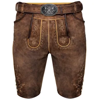 MADDOX Kurze Herren Lederhose "Horn" mit Gürtel | Antik W. Stein Größe: 54 - Hellbraun