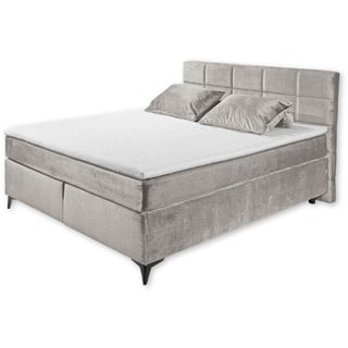 Stella Trading NAVARRA 6 Boxspringbett 180x200, Silber - Bequemes Doppelbett mit 7-Zonen-Federkern Matratze & Kaltschaum Topper - 183 x 113 x 210 cm (B/H/T)