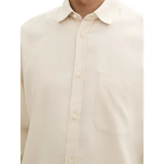 Langarmhemd TOM TAILOR, Herren, Gr. L, N-Gr, weiß (light sand melange), Web, Obermaterial: 60% Baumwolle, 40% Polyester, meliert, regular fit Po-bedeckend, ohne Ausschnitt, Manschette, Hemden Langarmhemd, in Melange Optik