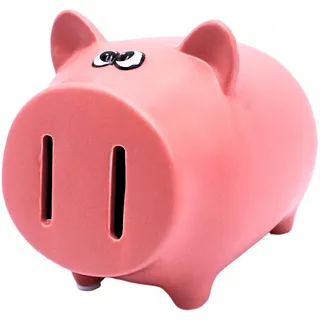 Keramik Spardose als klassisches Sparschwein - Sparfigur - Sparbüchse - Sparschweinchen in Altrosa, mit 2 Münz-Einwurfschlitze, Größe L/B/H ca. 13 x 15 x 12 cm