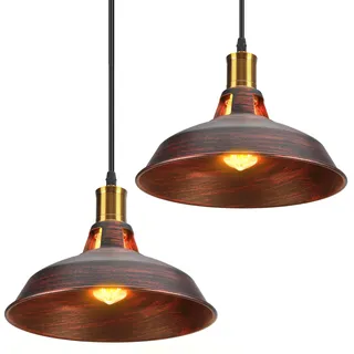 TOKIUS Retro Pendelleuchte, Ø27cm Hängelampe Vintage Industrial Style Metall Deckenleuchte E27 Fassung Hängeleuchte für Esszimmer Küche Restaurant (Rost Kupfer, 2 Stücke)