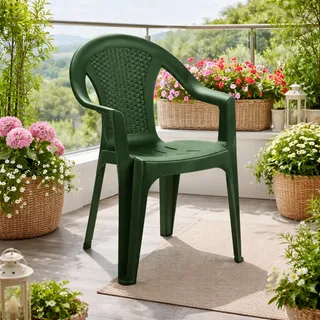 4x Stapelstuhl Gartenstuhl Outdoorstuhl Kunststoff Rattan-Optik Grün - Grün