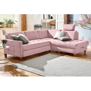 Home affaire Ecksofa »Earl L-Form«, wahlweise auch mit Bettfunktion oder Bettfunktion mit Bettkasten, rosa