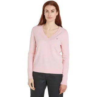 Tommy Hilfiger Damen Pullover Jersey V-Neck Strickpullover, Rosa (Delicate Pink), L