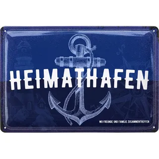 LANOLU Blechschild retro Heimathafen - maritime Anker Deko für Garten und Küche - Einweihungsgeschenk Wohnung für Freunde und Familie Schild - Einzug Geschenk - vintage Metallschild, 20x30 cm