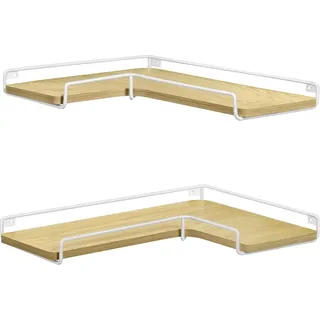 Vasagle Schweberegale, 2er-Set, L-förmige Eckregale für die Wand, Eckregal im Industriestil, für Wohnzimmer, Schlafzimmer oder Küche, Eiche natur - Braun