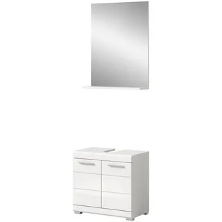 Inn.Furn Badmöbel-Set weiß Hochglanz 2-teilig 60 cm, Kombination mit Spiegel , Weiß Hochglanz , Holzwerkstoff, Glas, Metall , Uni , Rechteckig , 60x191x34 cm , FSC Mix , Badezimmer, Badmöbelsets & Badmöbelserien, Badmöbel-Sets