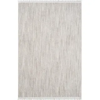 Carpet City Teppich »CLASICO 0052« rechteckig 11 mm Höhe Läufer, Kurzflor, Hochtief-Muster, Boho, Fransen, Wohnzimmer, grau
