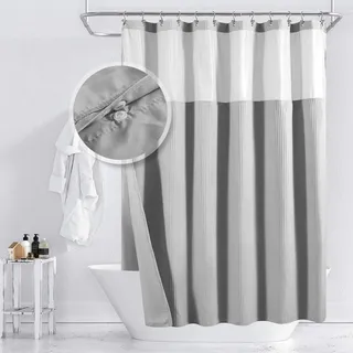 Duschvorhang aus Baumwoll-Mischgewebe, Waffelgewebe, mit einrastbarem Stofffutter, Hotel-Luxus-Spa, Netz-Fensteroberseite, maschinenwaschbar, See Wanaka Grau, 180 x 183 cm