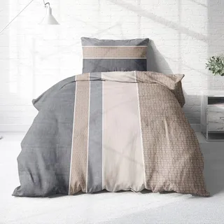 Träumschön Biber Bettwäsche Set 2tlg 135x200 cm + 80x80 cm – Flauschige Flanell Winterbettwäsche Braun – Weiche Bettwäsche zu Weihnachten - Atmungsaktiv, Warm & Hautfreundlich - 100% Baumwolle