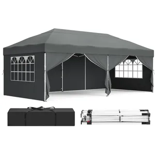 SONGMICS Pavillon, 3 x 6 m mit Seitenwänden, Faltpavillon, Partyzelt | Gartenpavillon, Sonnenschutz, leichter Regenschutz, für Hof, Garten, Markt, Party, dunkelgrau, SHELD Kollektion GCT204GZ01